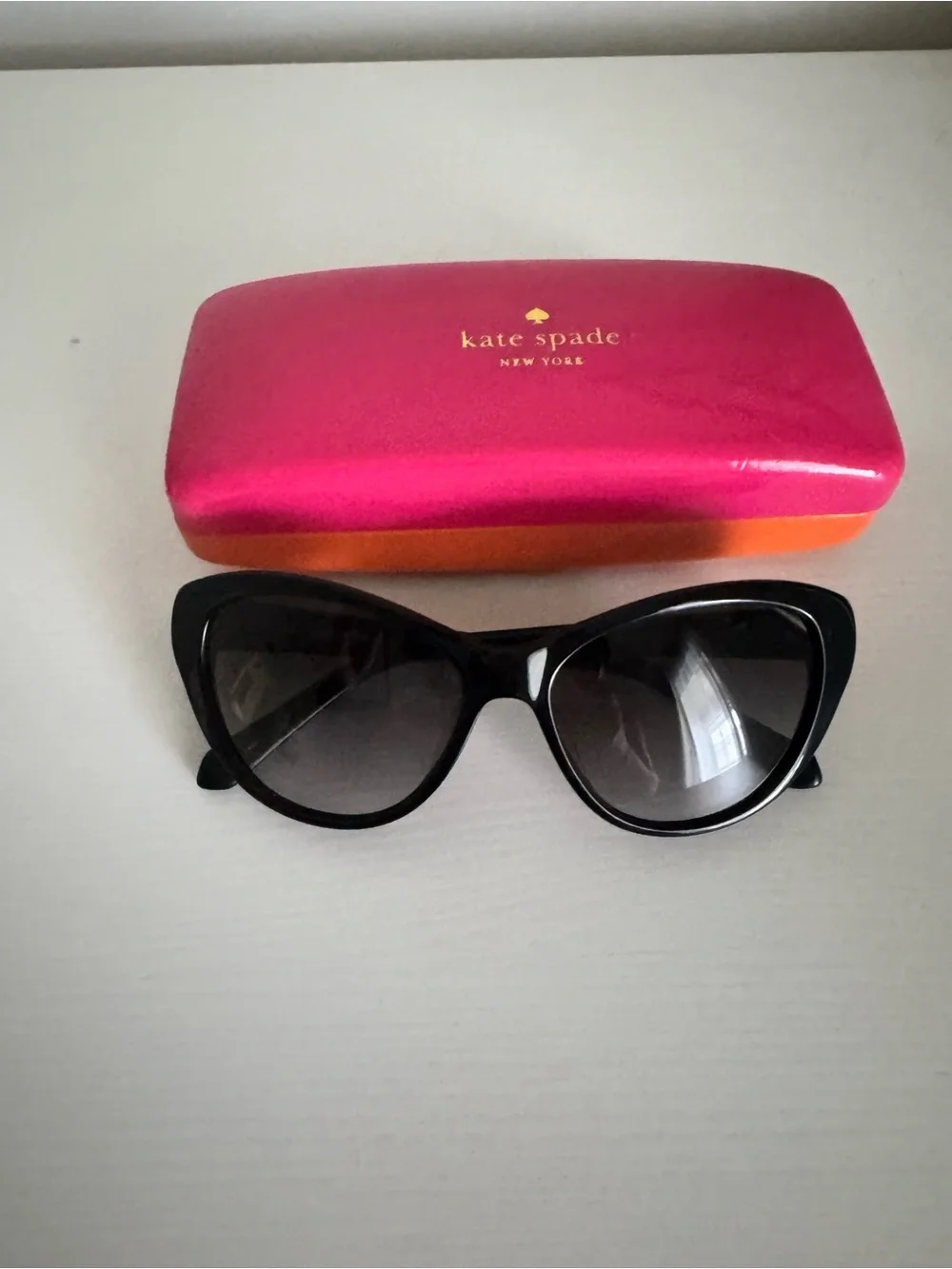 kate spade Black Cat-Eye Sunglasses with Pink and Orange Case